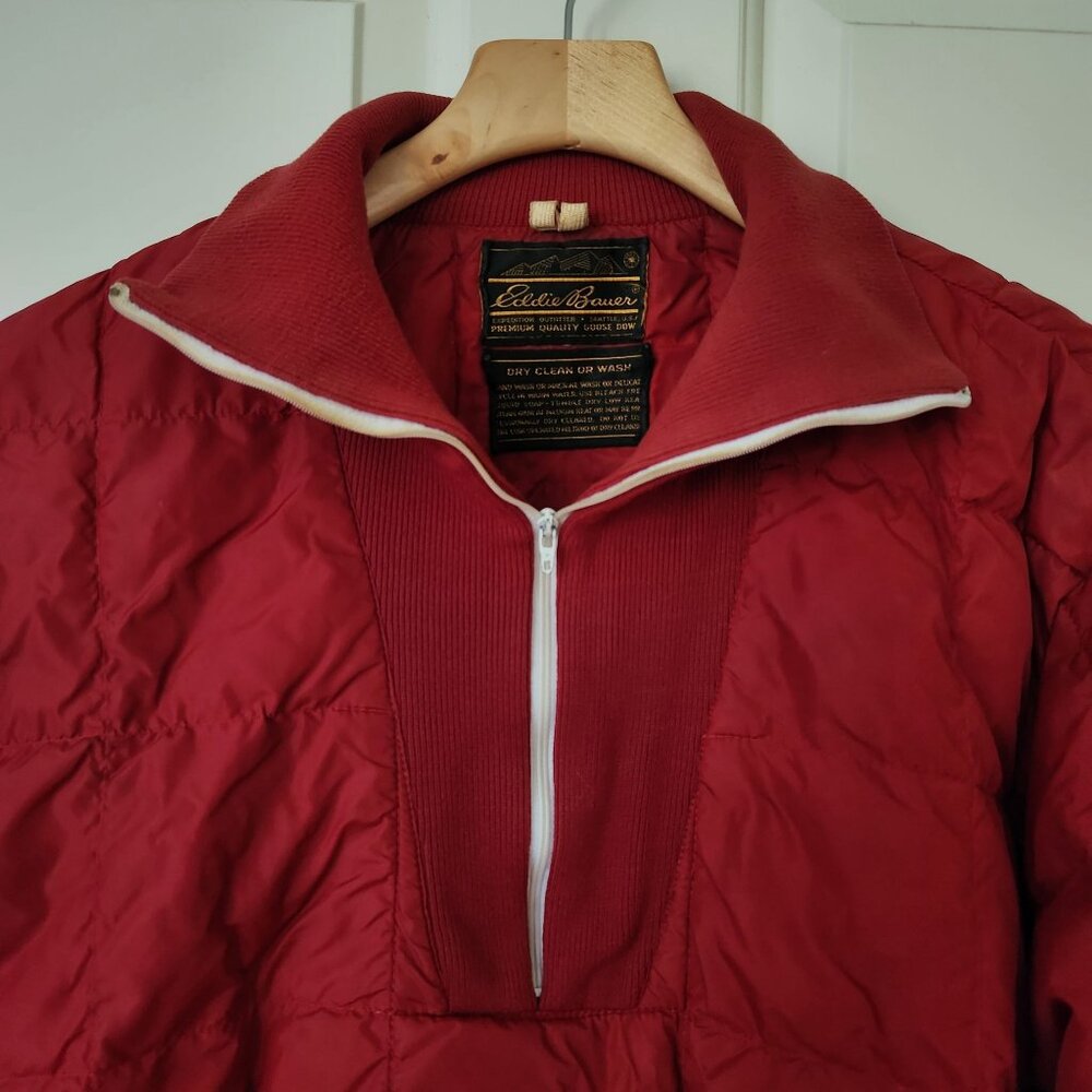 Vintage Eddie Bauer Red Down Quilted Pullover Jacket Canada Patch 80's Cabincore - Picture 3 of 12